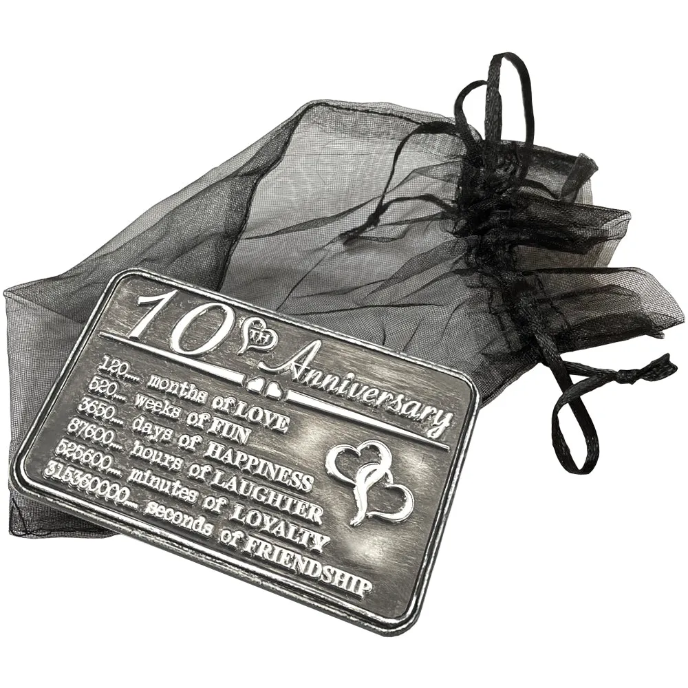 10th Tenth Anniversary Sentimental Metal Wallet or Purse Keepsake Card Gift - Cute Gift Set From Husband Wife Boyfriend Girlfriend Partner