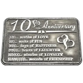 10th Tenth Anniversary Sentimental Metal Wallet or Purse Keepsake Card Gift - Cute Gift Set From Husband Wife Boyfriend Girlfriend Partner
