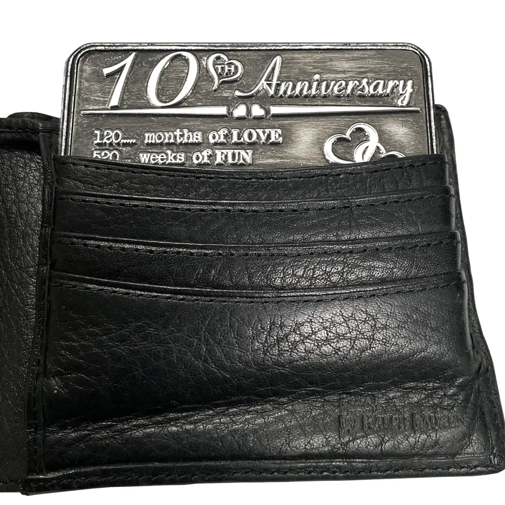 10th Tenth Anniversary Sentimental Metal Wallet or Purse Keepsake Card Gift - Cute Gift Set From Husband Wife Boyfriend Girlfriend Partner