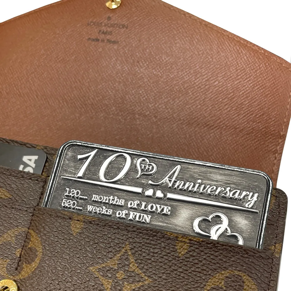 10th Tenth Anniversary Sentimental Metal Wallet or Purse Keepsake Card Gift - Cute Gift Set From Husband Wife Boyfriend Girlfriend Partner