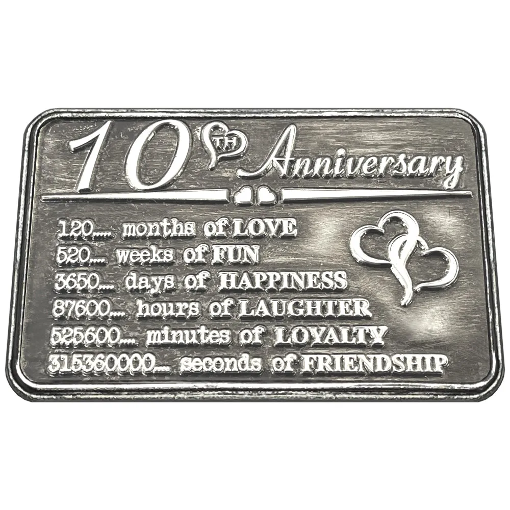10th Tenth Anniversary Sentimental Metal Wallet or Purse Keepsake Card Gift - Cute Gift Set From Husband Wife Boyfriend Girlfriend Partner