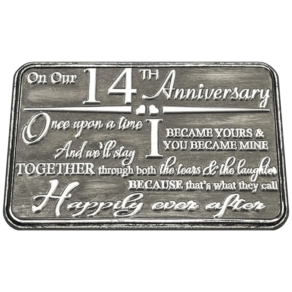 14th Fourteenth Anniversary Sentimental Metal Wallet or Purse Keepsake Card Gift - Cute Gift Set From Husband Wife Boyfriend Girlfriend Partner