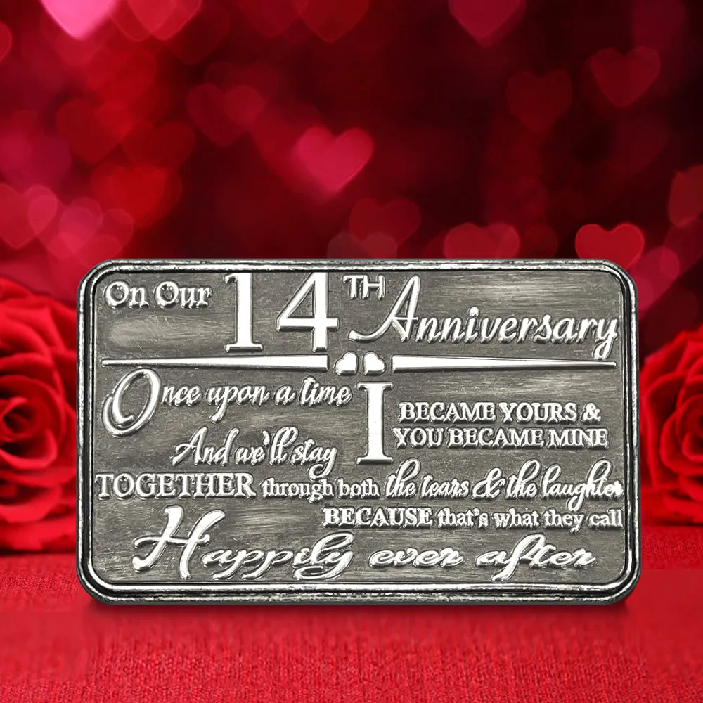 14th Fourteenth Anniversary Sentimental Metal Wallet or Purse Keepsake Card Gift - Cute Gift Set From Husband Wife Boyfriend Girlfriend Partner