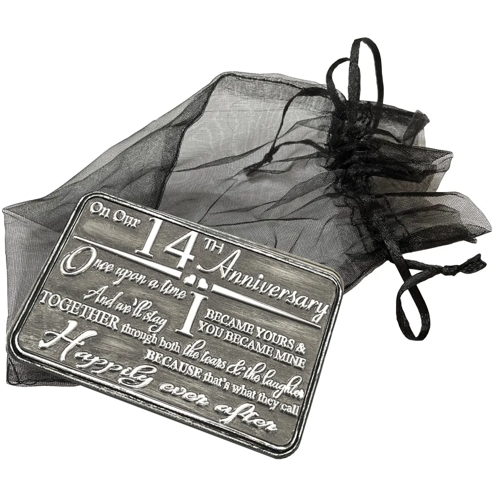 14th Fourteenth Anniversary Sentimental Metal Wallet or Purse Keepsake Card Gift - Cute Gift Set From Husband Wife Boyfriend Girlfriend Partner