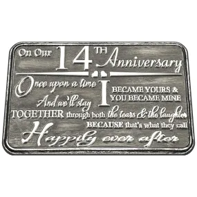 14th Fourteenth Anniversary Sentimental Metal Wallet or Purse Keepsake Card Gift - Cute Gift Set From Husband Wife Boyfriend Girlfriend Partner