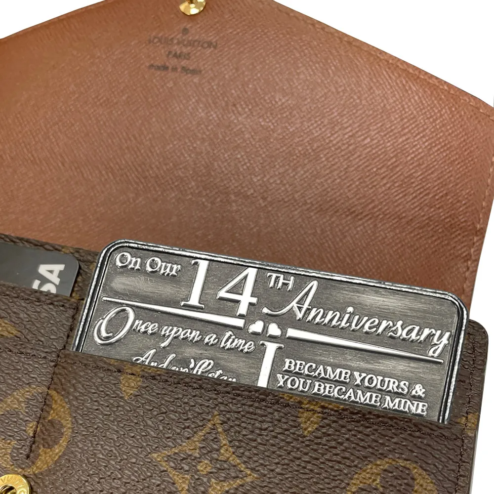 14th Fourteenth Anniversary Sentimental Metal Wallet or Purse Keepsake Card Gift - Cute Gift Set From Husband Wife Boyfriend Girlfriend Partner