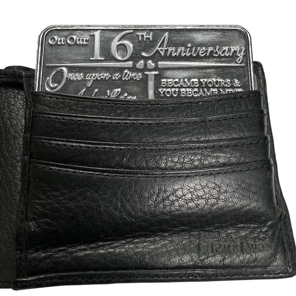 16th Sixteenth Anniversary Sentimental Metal Wallet or Purse Keepsake Card Gift - Cute Gift Set From Husband Wife Boyfriend Girlfriend Partner