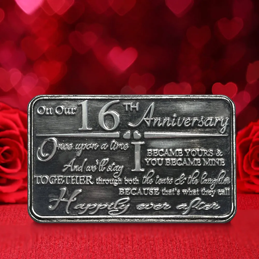 16th Sixteenth Anniversary Sentimental Metal Wallet or Purse Keepsake Card Gift - Cute Gift Set From Husband Wife Boyfriend Girlfriend Partner