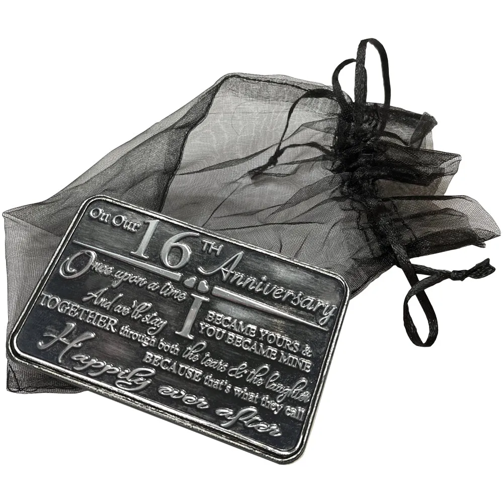 16th Sixteenth Anniversary Sentimental Metal Wallet or Purse Keepsake Card Gift - Cute Gift Set From Husband Wife Boyfriend Girlfriend Partner