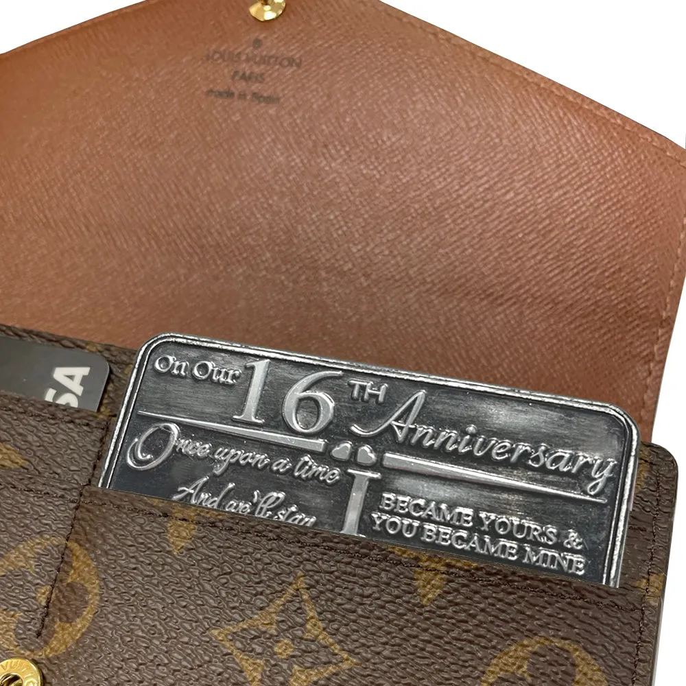 16th Sixteenth Anniversary Sentimental Metal Wallet or Purse Keepsake Card Gift - Cute Gift Set From Husband Wife Boyfriend Girlfriend Partner