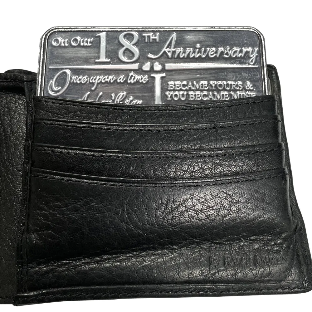 18th Eighteenth Anniversary Sentimental Metal Wallet or Purse Keepsake Card Gift - Cute Gift Set From Husband Wife Boyfriend Girlfriend Partner