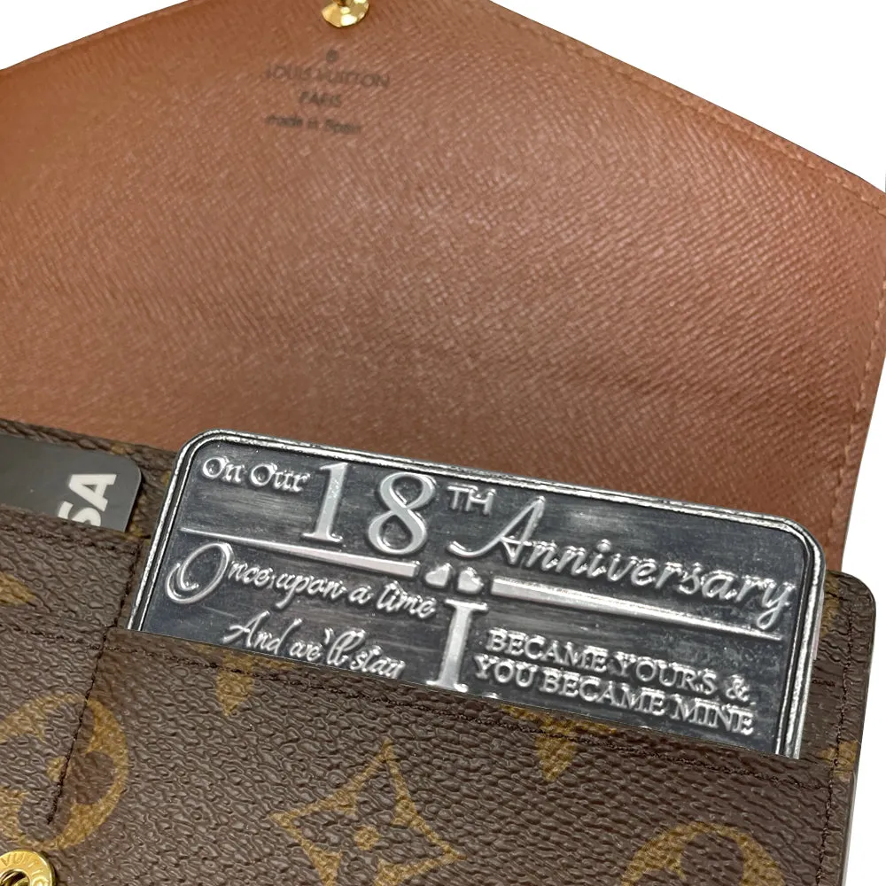 18th Eighteenth Anniversary Sentimental Metal Wallet or Purse Keepsake Card Gift - Cute Gift Set From Husband Wife Boyfriend Girlfriend Partner