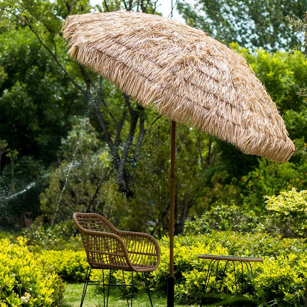 2.2M Thatch Patio Tiki Straw Parasol with Aluminium Tilt