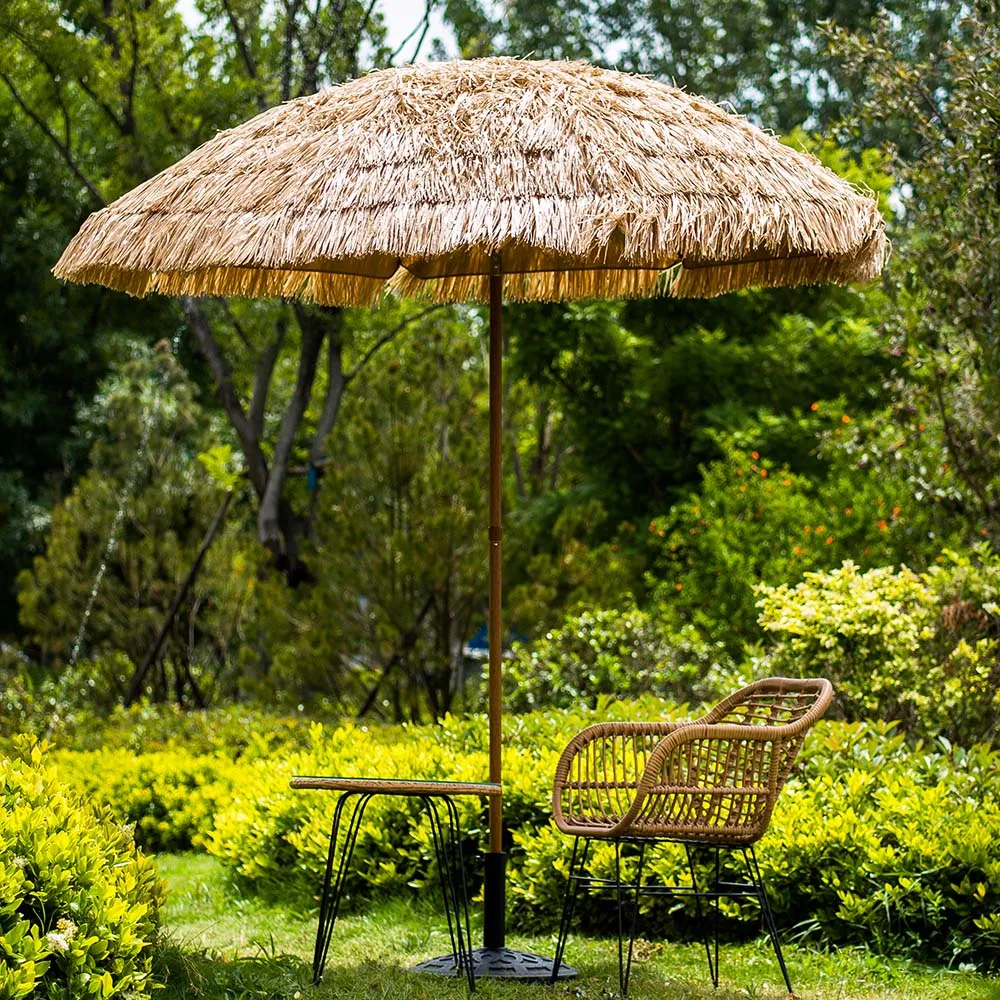 2.2M Thatch Patio Tiki Straw Parasol with Aluminium Tilt