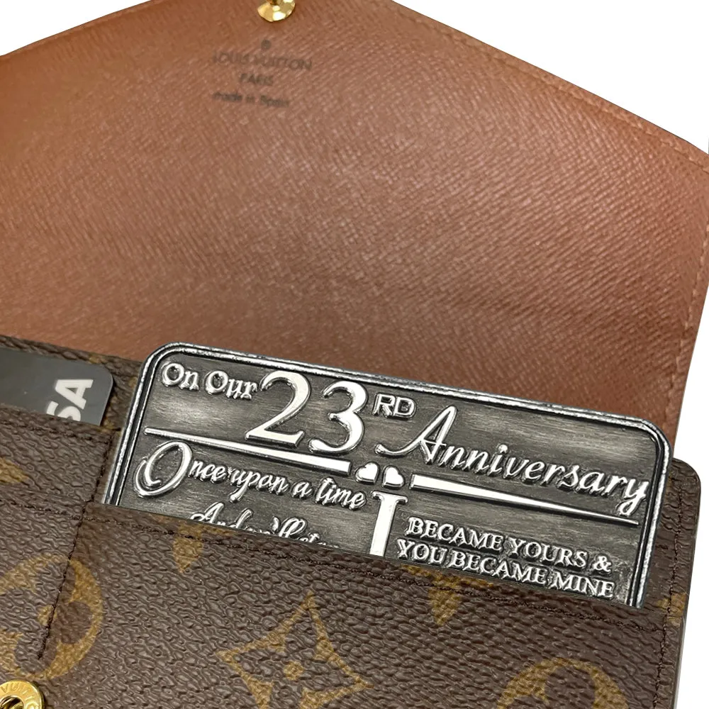 23rd Twenty Third Anniversary Sentimental Metal Wallet or Purse Keepsake Card Gift - Cute Gift Set From Husband Wife Boyfriend Girlfriend Partner