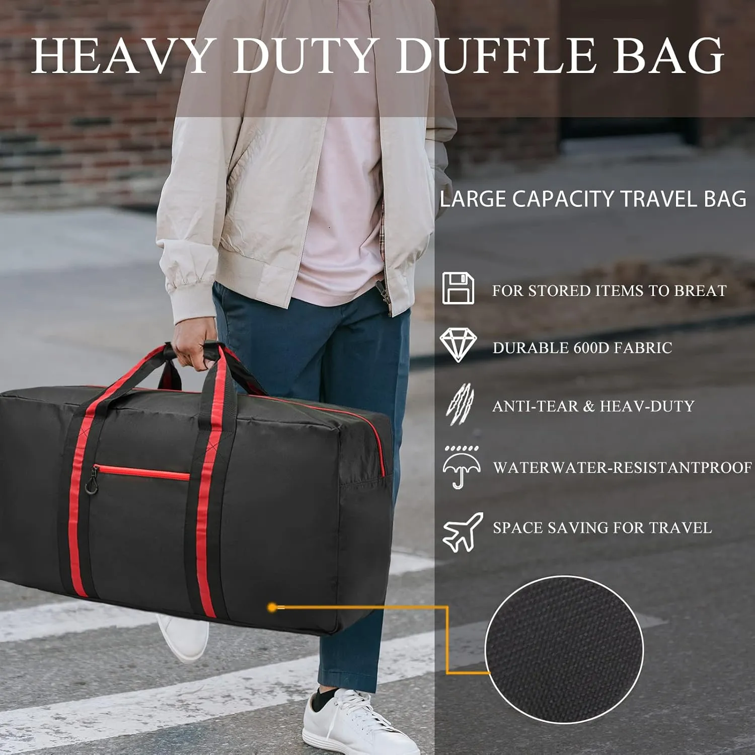 24.8  Travel Bag, Duffle Bag for Men Women, Large 60L Weekender Overnight Bag with Trolley Sleeve and Wet Pocket