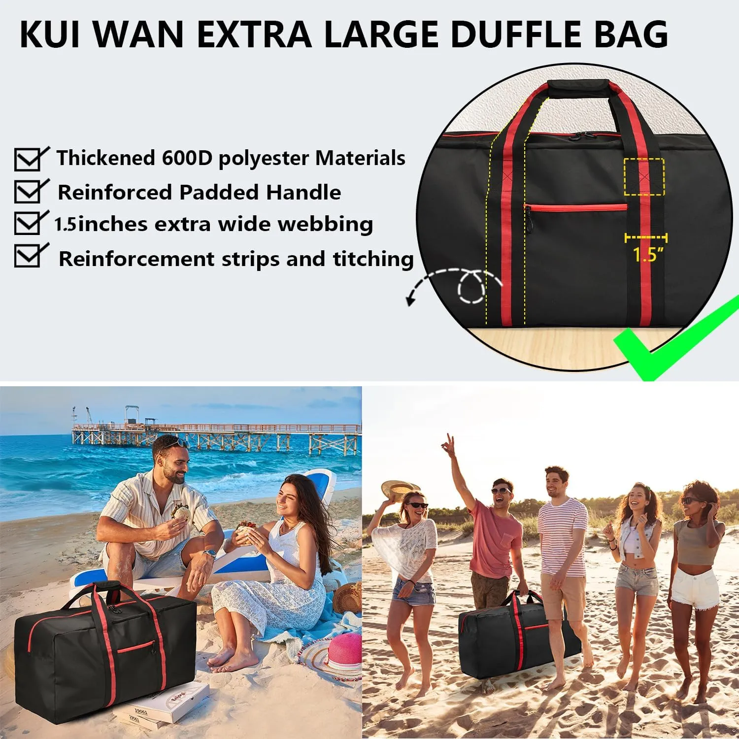 24.8  Travel Bag, Duffle Bag for Men Women, Large 60L Weekender Overnight Bag with Trolley Sleeve and Wet Pocket