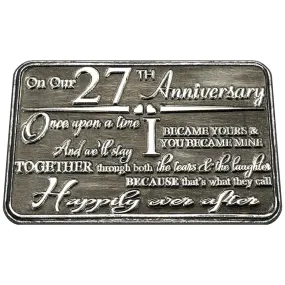 27th Twenty Seventh Anniversary Sentimental Metal Wallet or Purse Keepsake Card Gift - Cute Gift Set From Husband Wife Boyfriend Girlfriend Partner