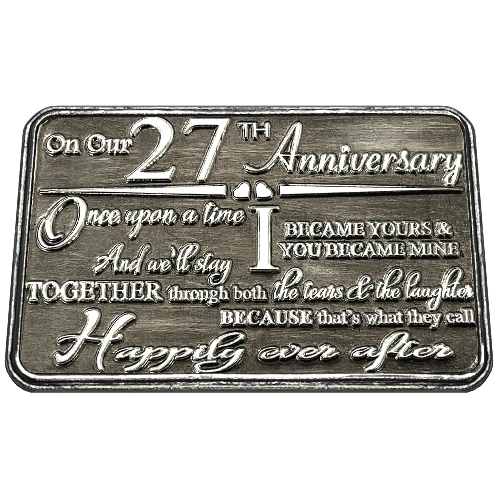 27th Twenty Seventh Anniversary Sentimental Metal Wallet or Purse Keepsake Card Gift - Cute Gift Set From Husband Wife Boyfriend Girlfriend Partner