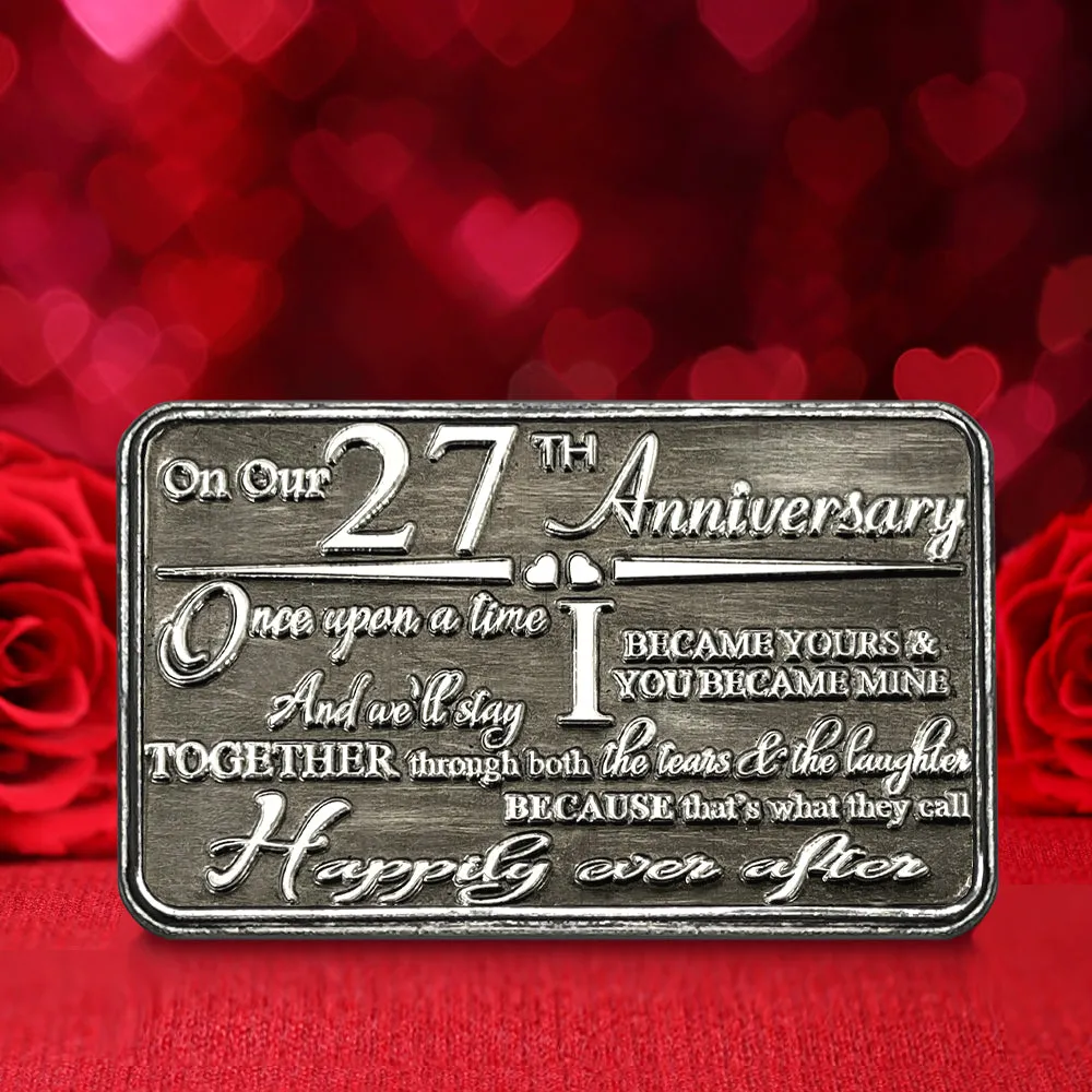27th Twenty Seventh Anniversary Sentimental Metal Wallet or Purse Keepsake Card Gift - Cute Gift Set From Husband Wife Boyfriend Girlfriend Partner