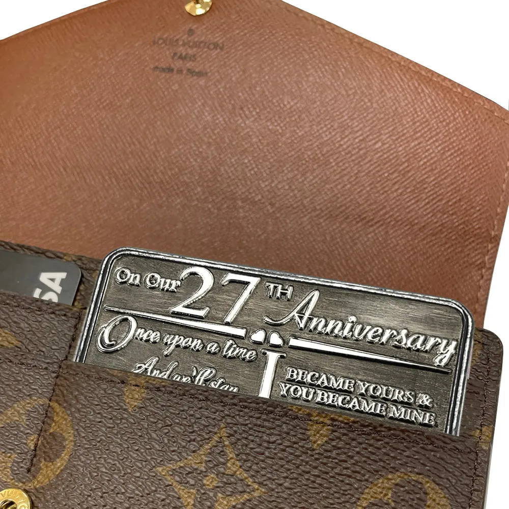 27th Twenty Seventh Anniversary Sentimental Metal Wallet or Purse Keepsake Card Gift - Cute Gift Set From Husband Wife Boyfriend Girlfriend Partner