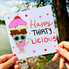 30th Birthday Card, Funny Thirty, Greeting Card for Her, Best Friend, Girlfriend, Wife, Icecream Postcards