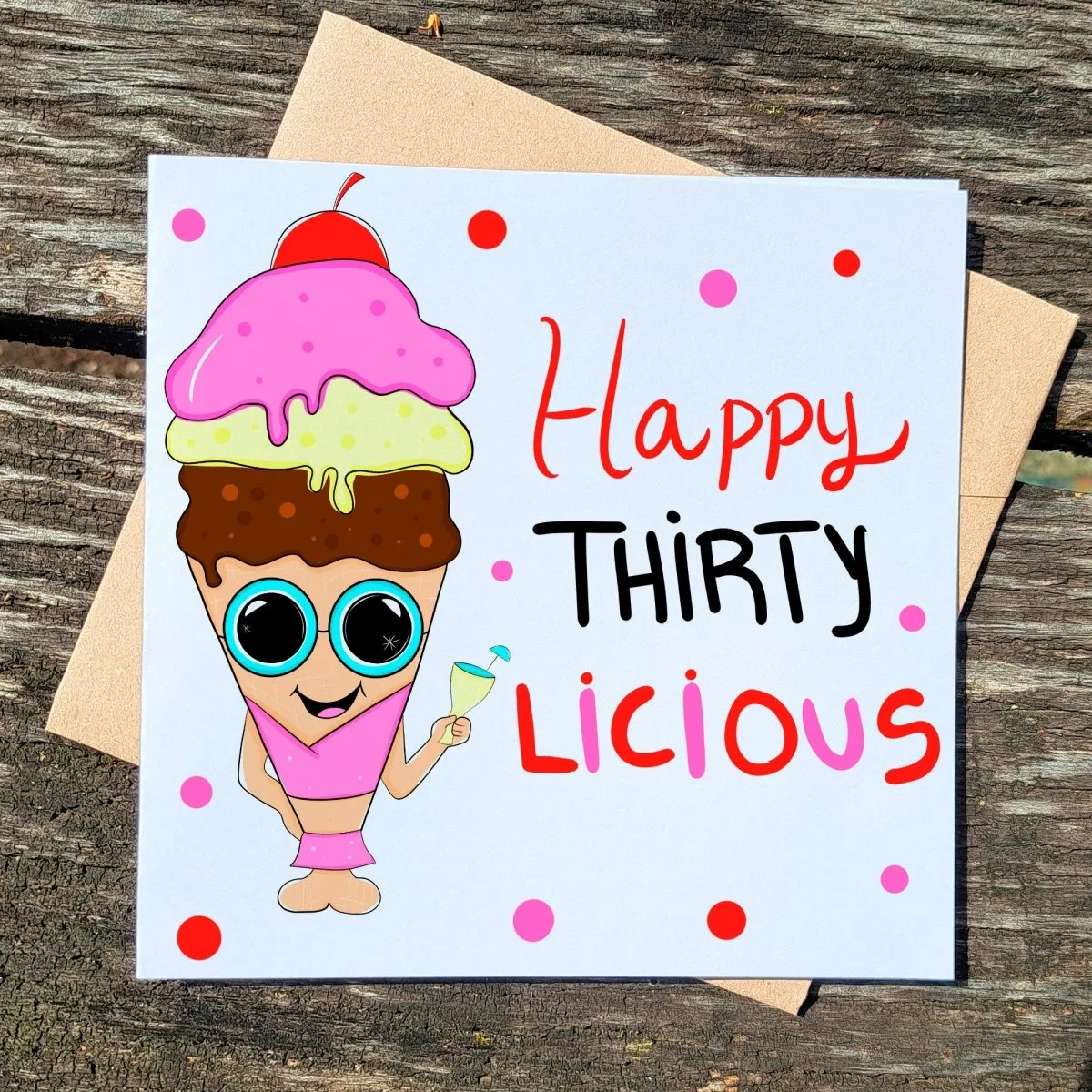 30th Birthday Card, Funny Thirty, Greeting Card for Her, Best Friend, Girlfriend, Wife, Icecream Postcards