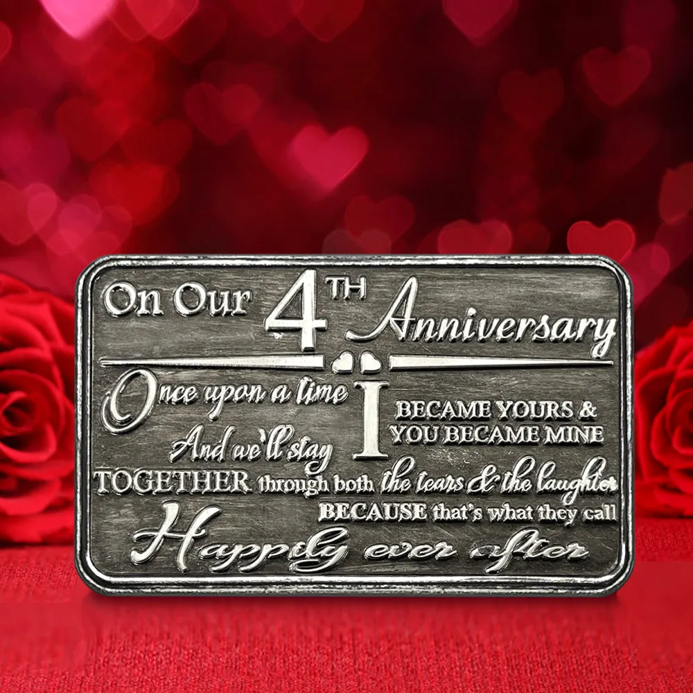 4th Fourth Anniversary Sentimental Metal Wallet or Purse Keepsake Card Gift - Cute Gift Set From Husband Wife Boyfriend Girlfriend Partner