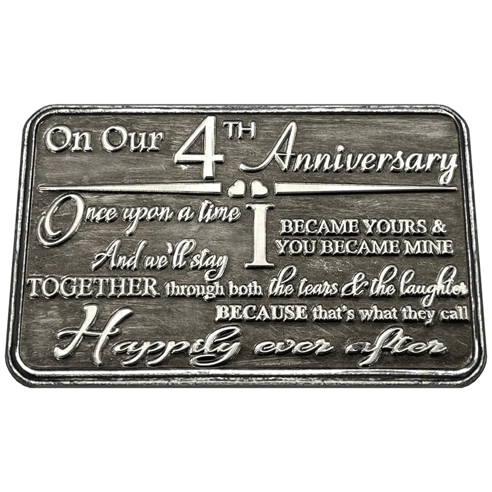 4th Fourth Anniversary Sentimental Metal Wallet or Purse Keepsake Card Gift - Cute Gift Set From Husband Wife Boyfriend Girlfriend Partner