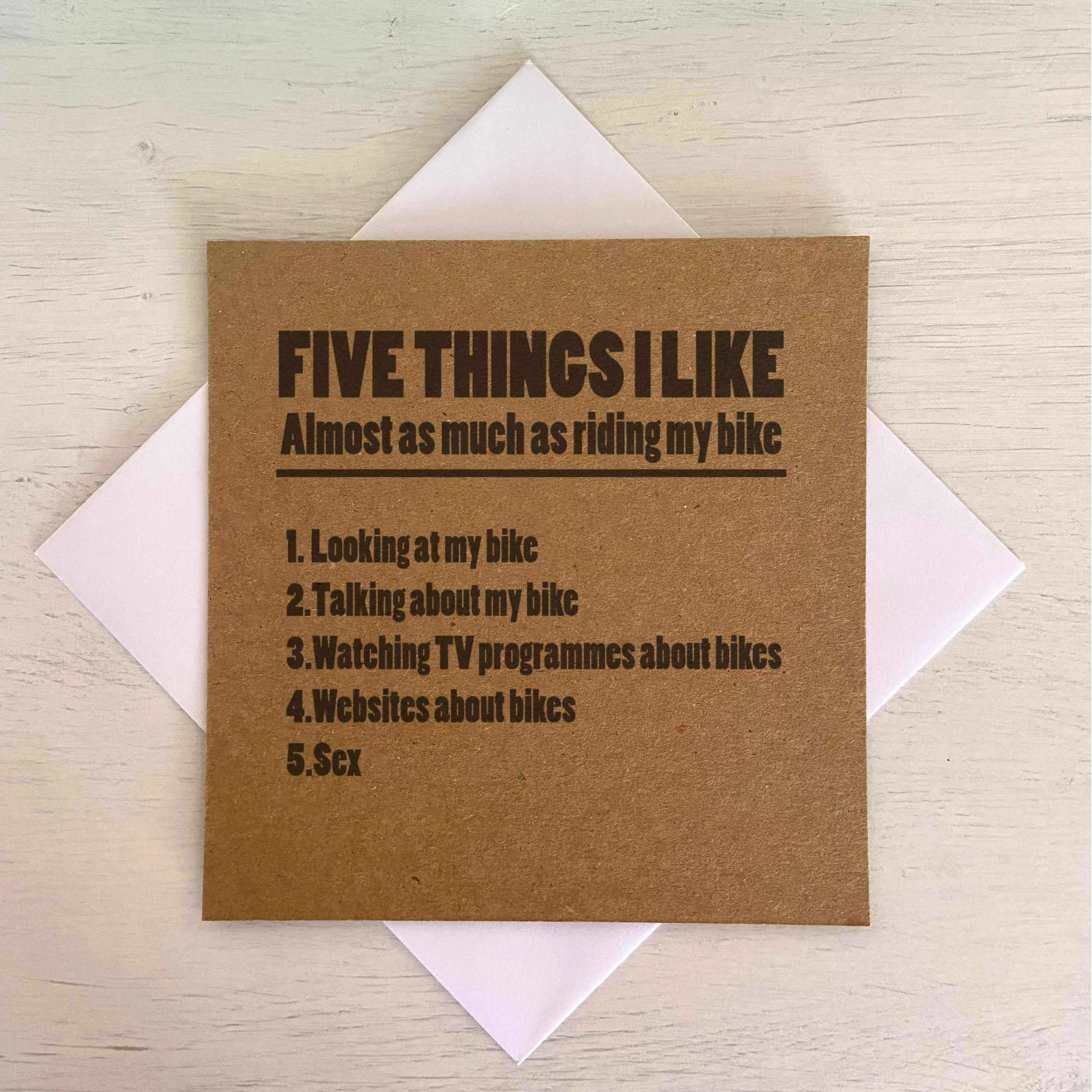 5 Things I Like More Than My Bike Greetings Card