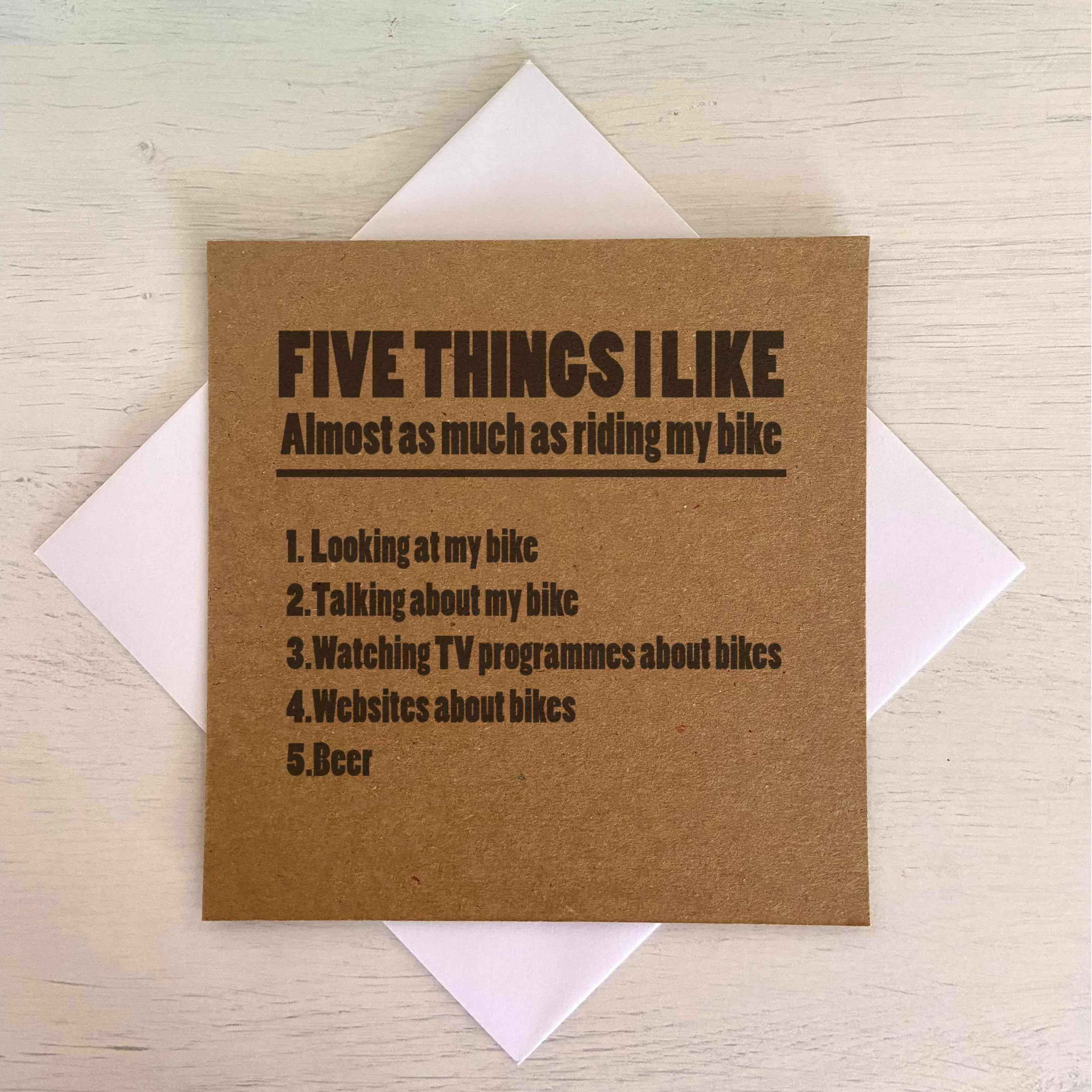 5 Things I Like More Than My Bike Greetings Card
