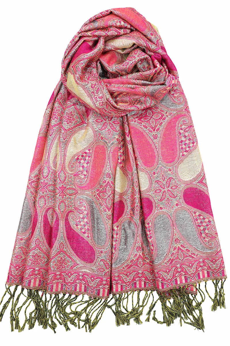 Achillea Fuchsia Metallic Paisley Pashmina