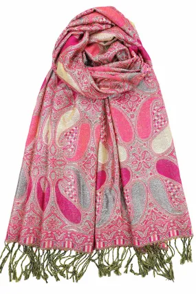 Achillea Fuchsia Metallic Paisley Pashmina
