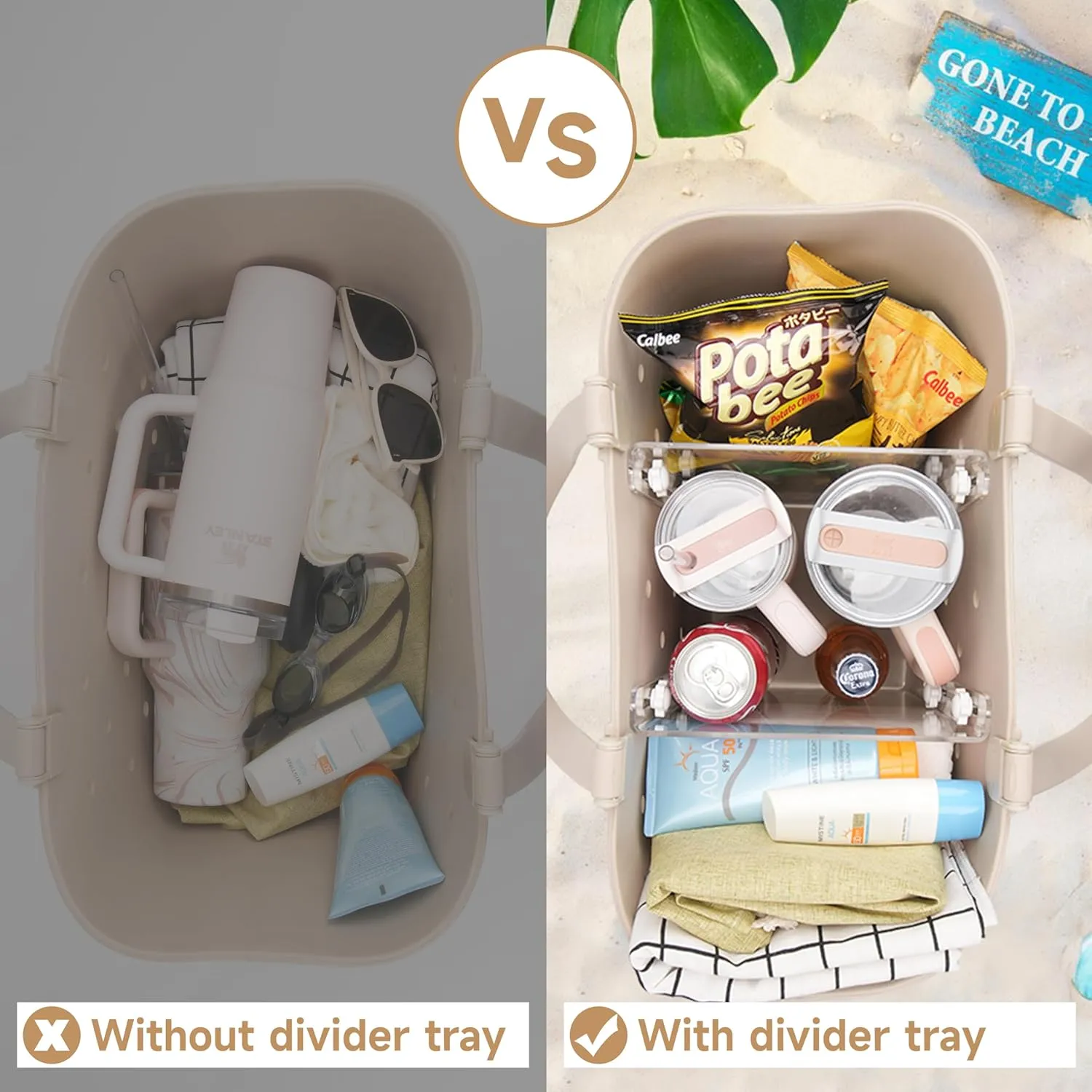 Acrylic Divider Tray Compatible with Simple Modern Bag (Extra Large Size), 2 Pack Beach Tote Organizer Insert, Accessories for Original Simple Modern Beach Bag