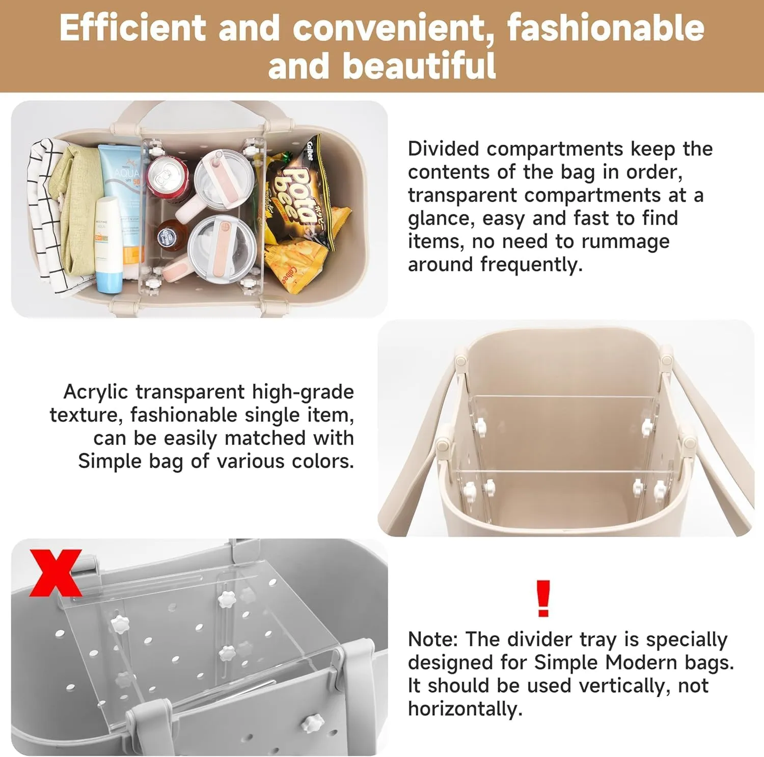 Acrylic Divider Tray Compatible with Simple Modern Bag (Extra Large Size), 2 Pack Beach Tote Organizer Insert, Accessories for Original Simple Modern Beach Bag