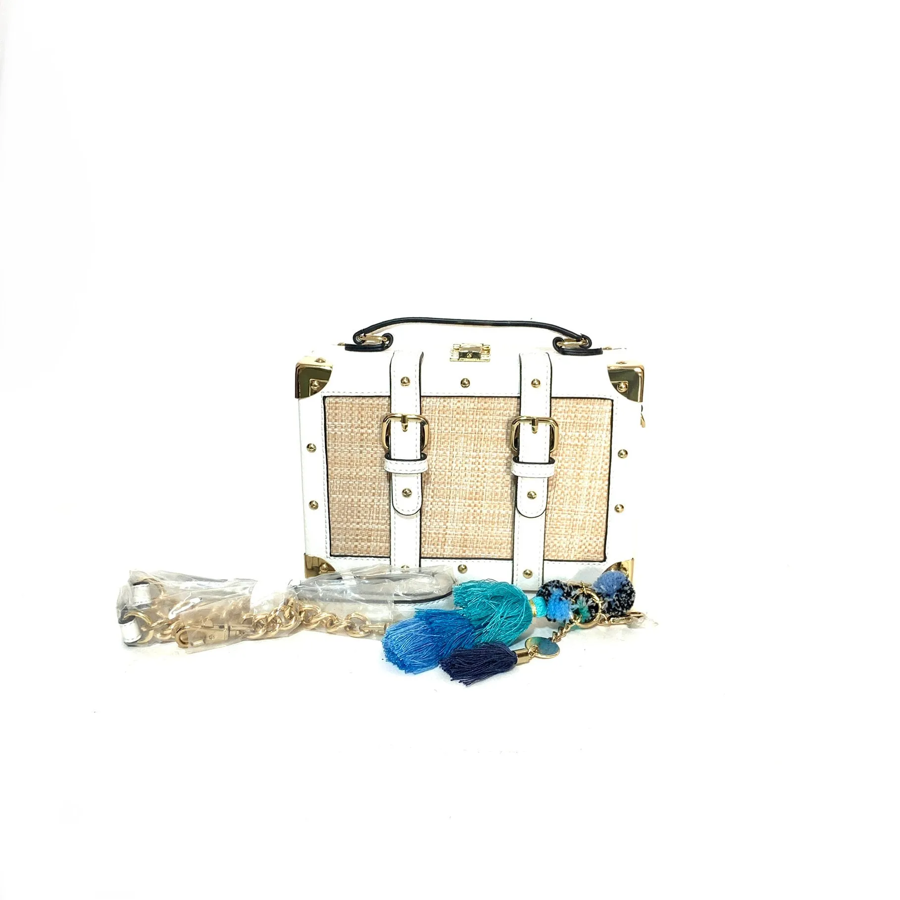 ALDO White & Beige Jute Box Bag | Gently Used |