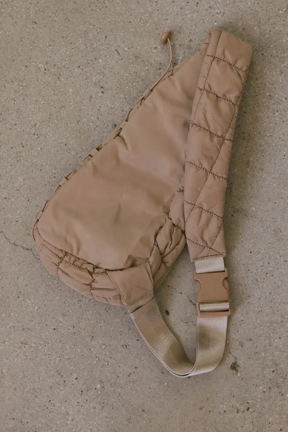 Aliyah Quilted Sling Bag in Tan