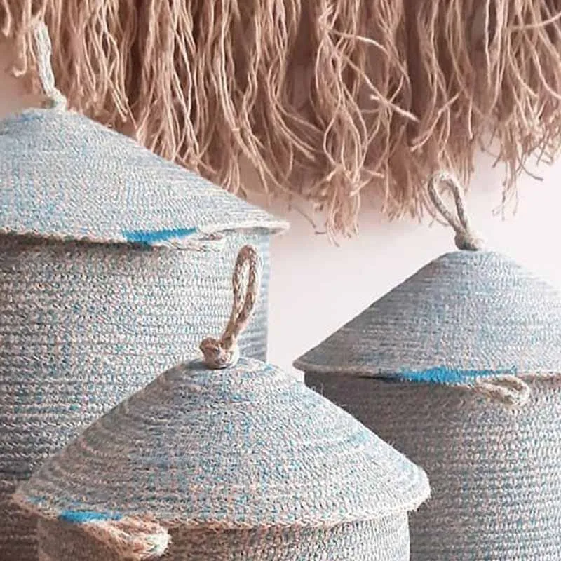 Antique Jute Basket With Lid