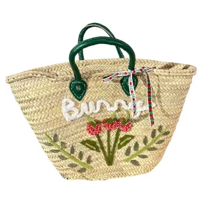 Big Embroidered Bag / Basket / French Market Basket / Straw Basket - green
