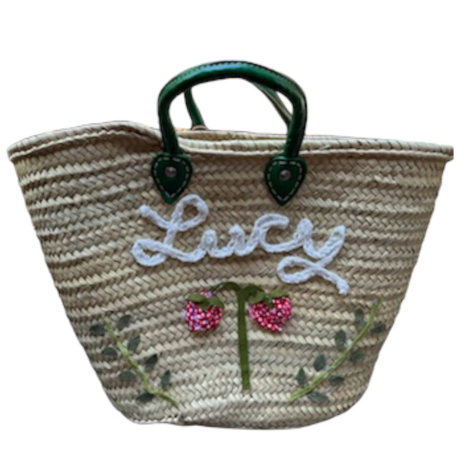 Big Embroidered Bag / Basket / French Market Basket / Straw Basket - green