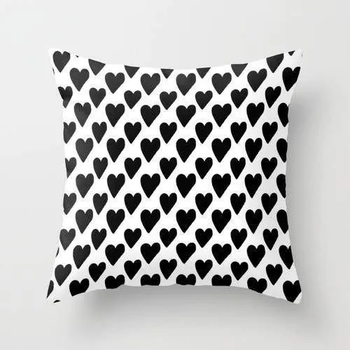 BLACK AND WHITE HEARTS CUSHION PILLOW
