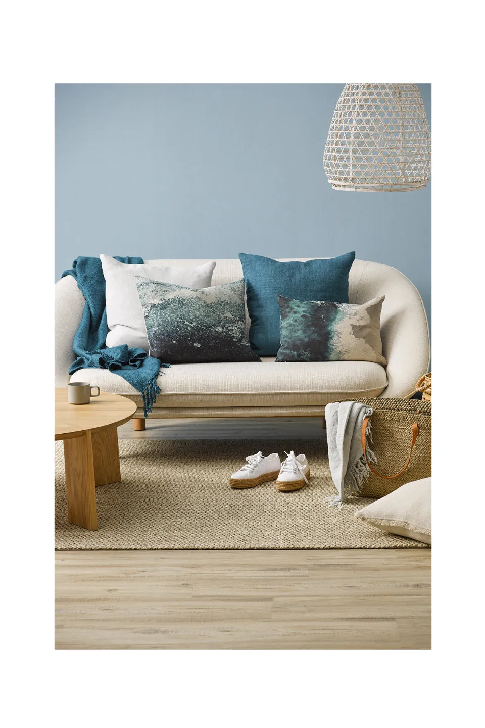 Bondi Linen Rectangle Cushion with Feather Inner Teal Multi 35x50cm