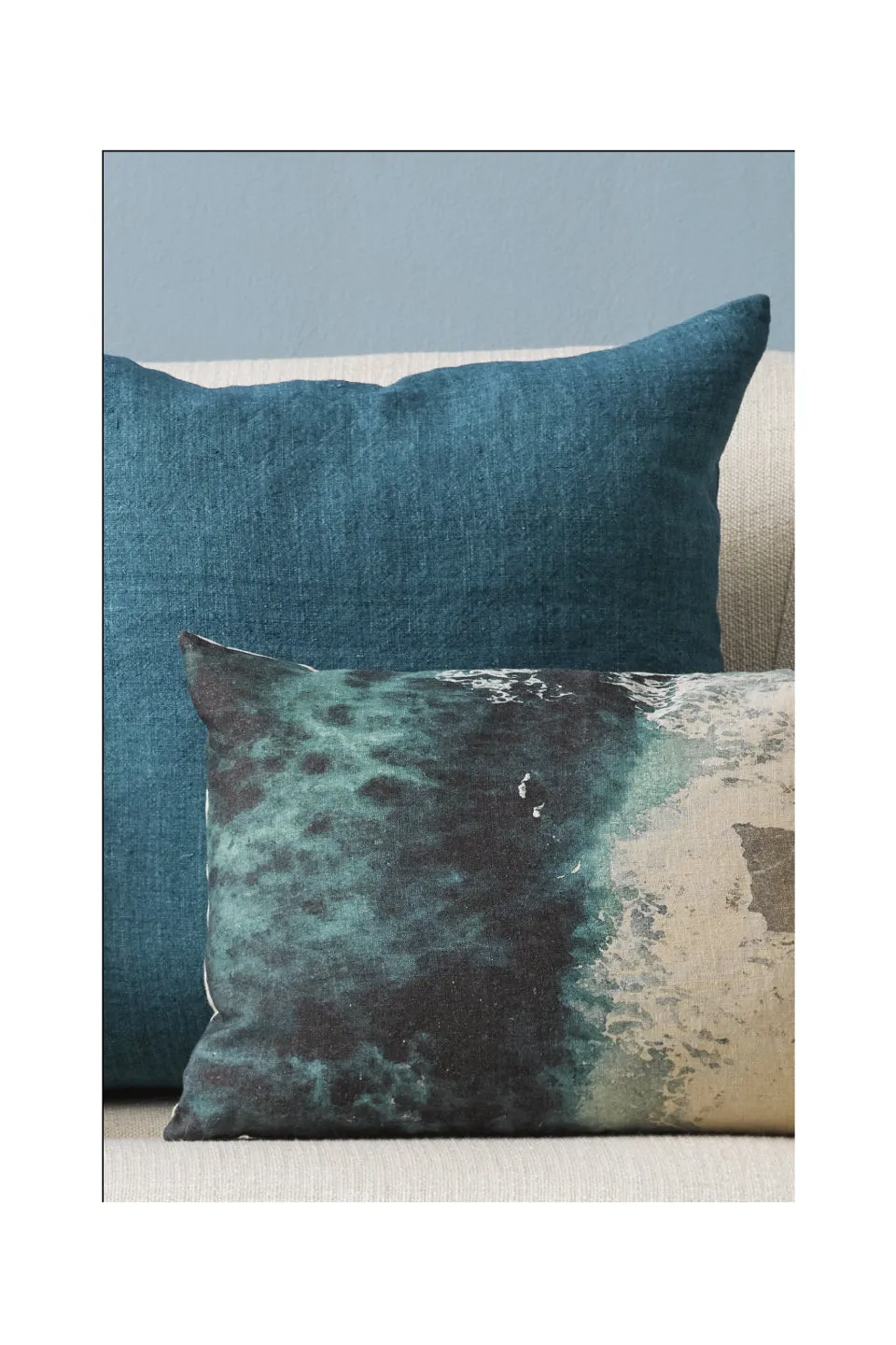 Bondi Linen Rectangle Cushion with Feather Inner Teal Multi 35x50cm