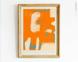 Bright orange abstract poster print art, Modern contemporary home apartment decor by Camilo Mattis