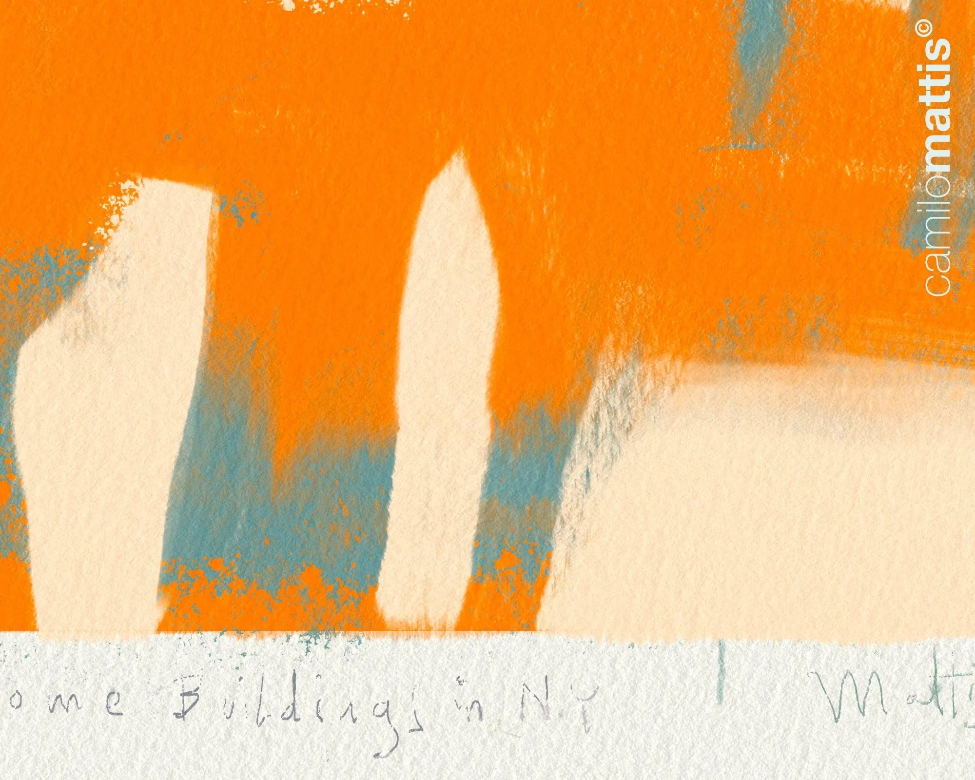Bright orange abstract poster print art, Modern contemporary home apartment decor by Camilo Mattis