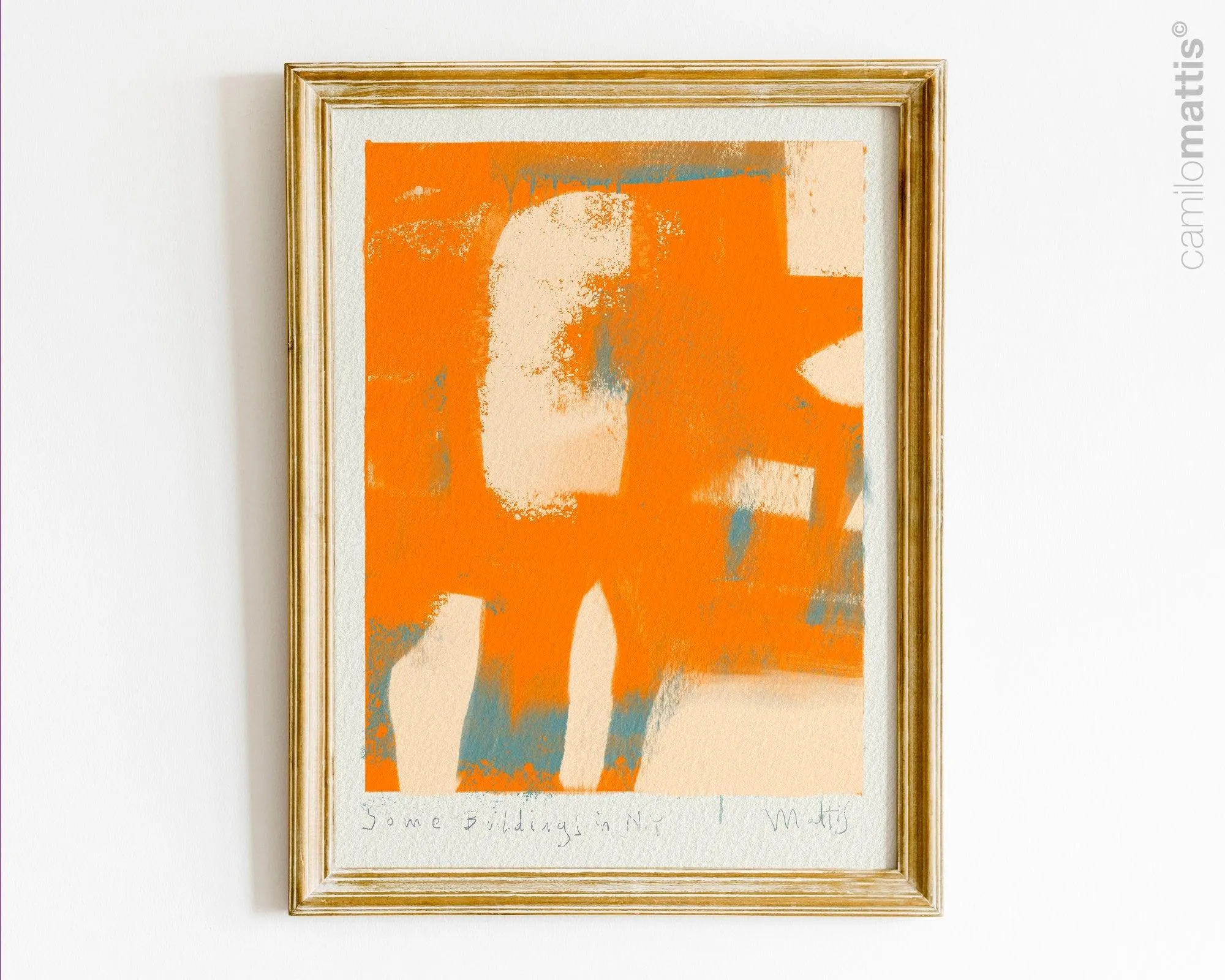 Bright orange abstract poster print art, Modern contemporary home apartment decor by Camilo Mattis