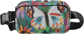 Butterfly Colorful Flowers Fashionable Fanny Waist Pack for Women Men Teens Small Bum Belt Bag with Adjustable Strap for Travel Running Hiking