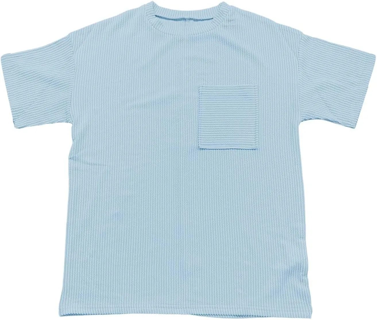 Casual Contrasting Striped Short Sleeved Pocket Round Neck T Shirt Fit Loose Comfortable Flowy Soft Tops