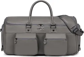 Convertible Garment Bag for Travel, Garment Duffle Bag for Men Women, PU Leather Travel Garment Bag Carry On, 2 in 1 Suit Travel Bags for Hanging Clothes with Shoe Compartment-Grey