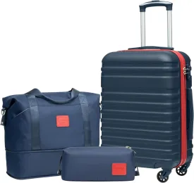 Coolife Suitcase Set 3 Piece Luggage Set Carry On Hardside Luggage with TSA Lock Spinner Wheels (Navy Red, 3 piece set (DB/TB/20))